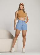Short Jeans Feminino Claro com Botões