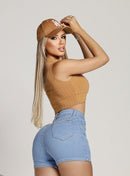 Short Jeans Feminino Claro com Botões