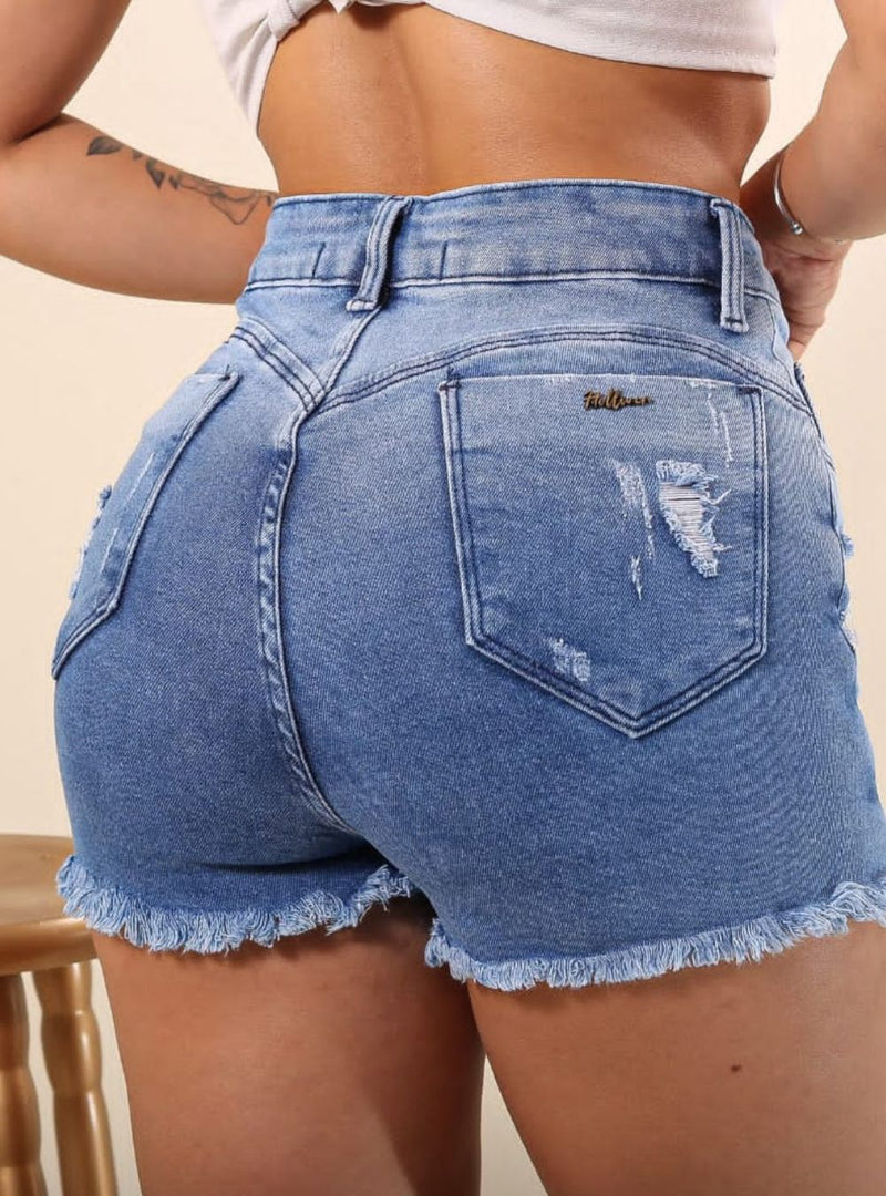 Short Saia Jeans Feminino Com Botões