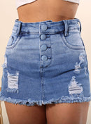 Short Saia Jeans Feminino Com Botões