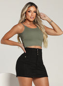 Short Saia Jeans Feminino Modelador Preto