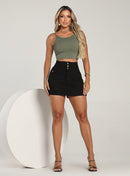 Short Saia Jeans Feminino Modelador Preto